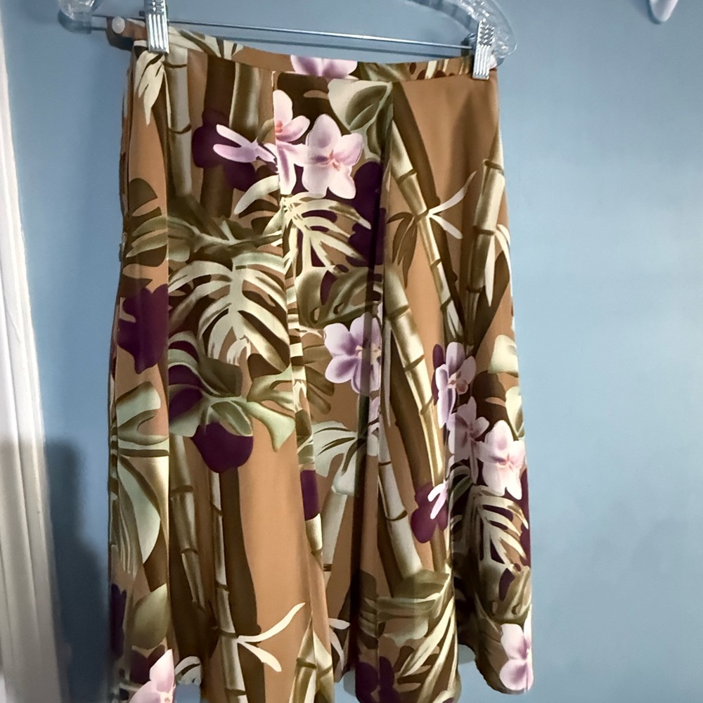 Tropical Floral A-Line Skirt - Brown and Purple - Picture 11 of 16